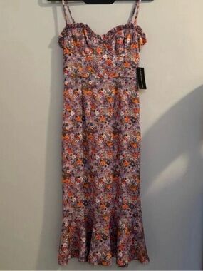 Hutch South Moon Under Floral Purple & Orange Spaghetti-Strap Midi Dress